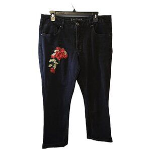 Santana Black Embroidered Jeans Red Rose Denim Grunge Casual Boot Cut 35"